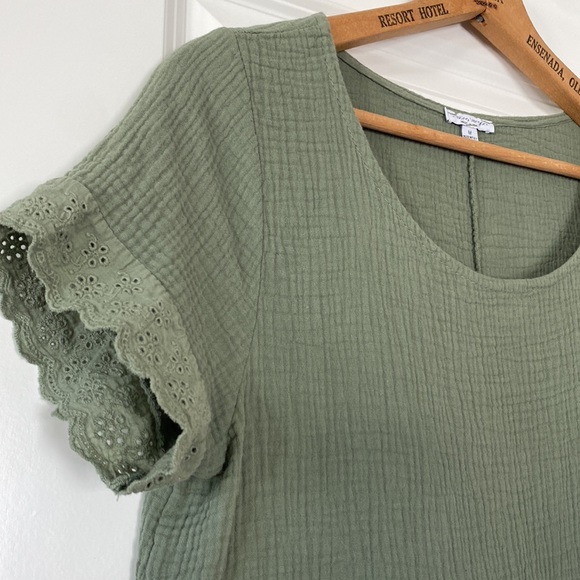 Cristina Vergani Italian Made Green Textured Cotton Tiered A-line Dress - Picture 2 of 8